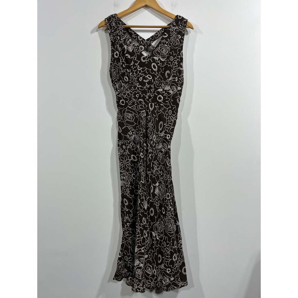 Dressbarn Y2K Babydoll Brown Floral Sleeveless Maxi Dress Womens 12 Fairy Grunge